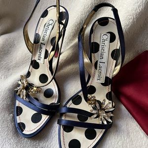 Christian Lacroix Blue Heeled Slingback Strappy Shoes W/ Rhinestones size 36